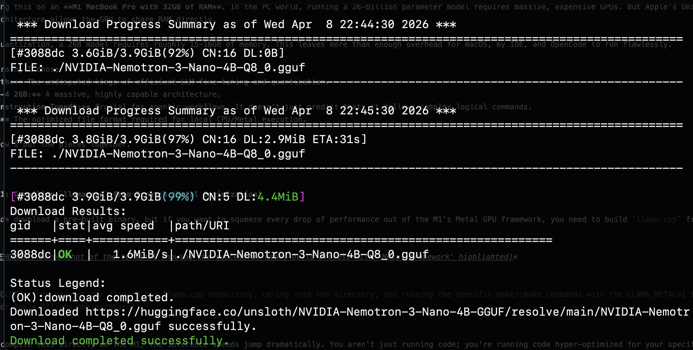 Downloading NVIDIA Nemotron-3-Nano-4B as a pipeline validation step. 3.9GB downloads far faster than 18GB.
